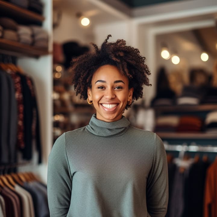 Happy woman using umba for business